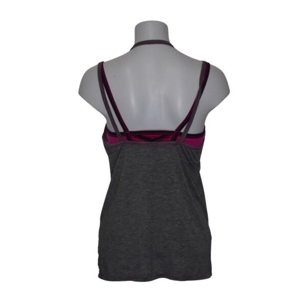 Athleta Drishti Built in Bra Strappy Tank Top Gray Pink Yoga Athleticwear Medium - Picture 3 of 8